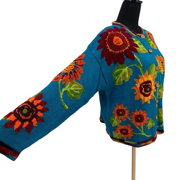 Design Options Philipe Jayne Bright Pattern Floral Blue  Cardigan Sweater Size L - Picture 5 of 8